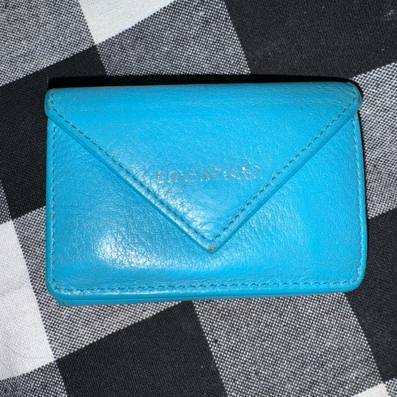 Blue Balenciaga Mini Papier Calfskin Leather Wallet - Picture 1 of 11